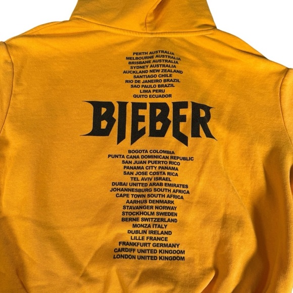 Divided by H&M Justin Bieber Stadium Tour Womens Yellow Black Hoodie Size Medium - Picture 11 of 13